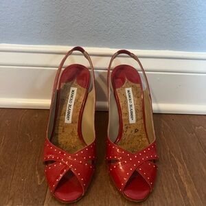 Manolo Blahnik Red Studded Slingback Heels